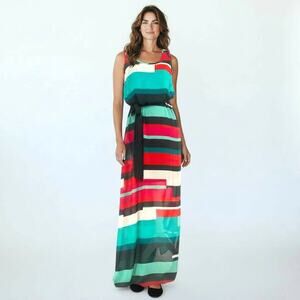 GUESS Colorful Geometric Maxi Dress and Belt M NightOut Retro Event SummerParty